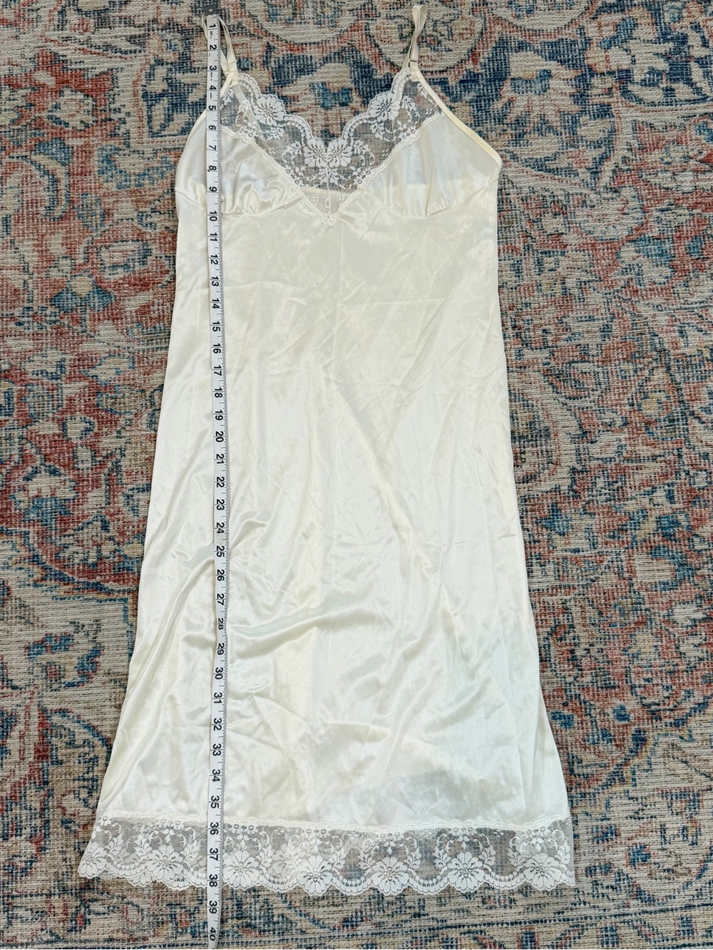Vintage Ivory Satin Lace Nightgown Slip Dress Romantic Cottagecore Size 32 S - Picture 6 of 11